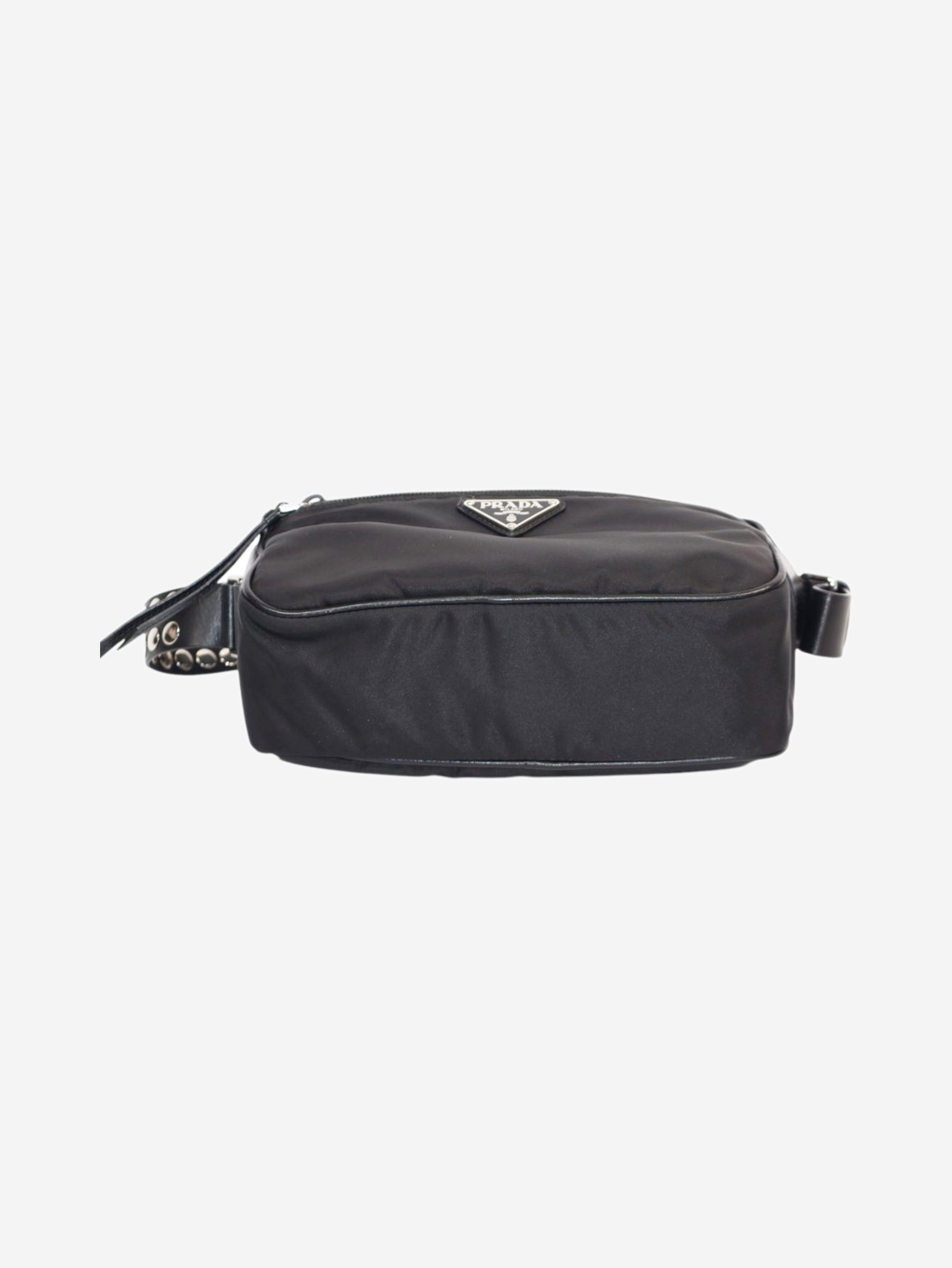 Black nylon crossbody camera bag