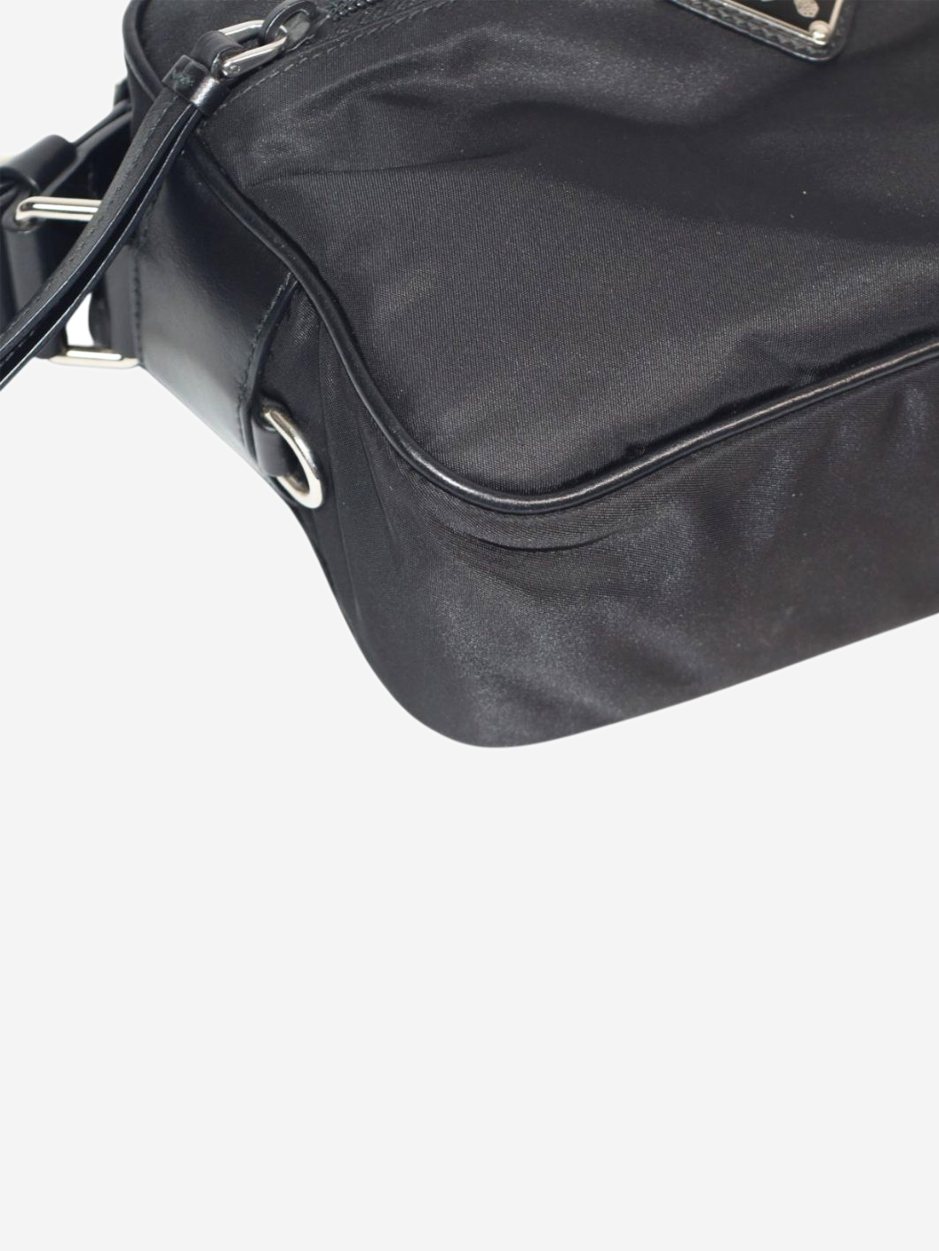 Black nylon crossbody camera bag
