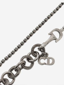 Christian Dior Silver rhinestone embellished CD ribbon necklace