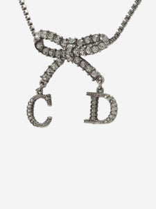 Christian Dior Silver rhinestone embellished CD ribbon necklace