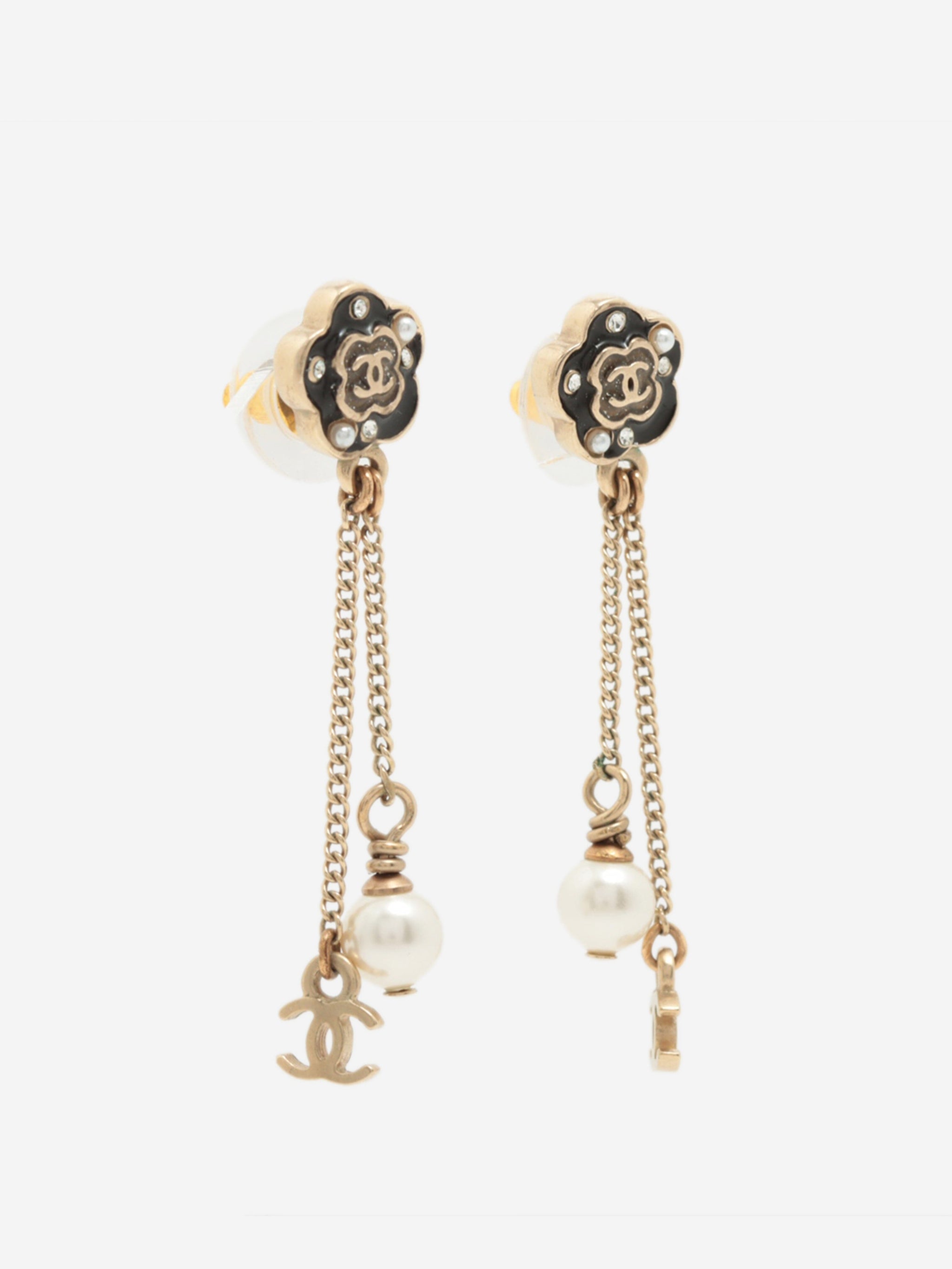 Chanel White CC Crystal Pearl Drop Earrings – THE CLOSET