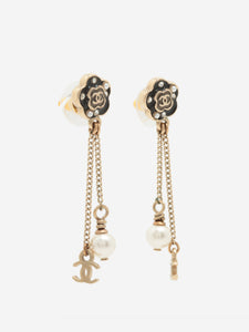 Chanel Gold CC floral pearl-drop earrings