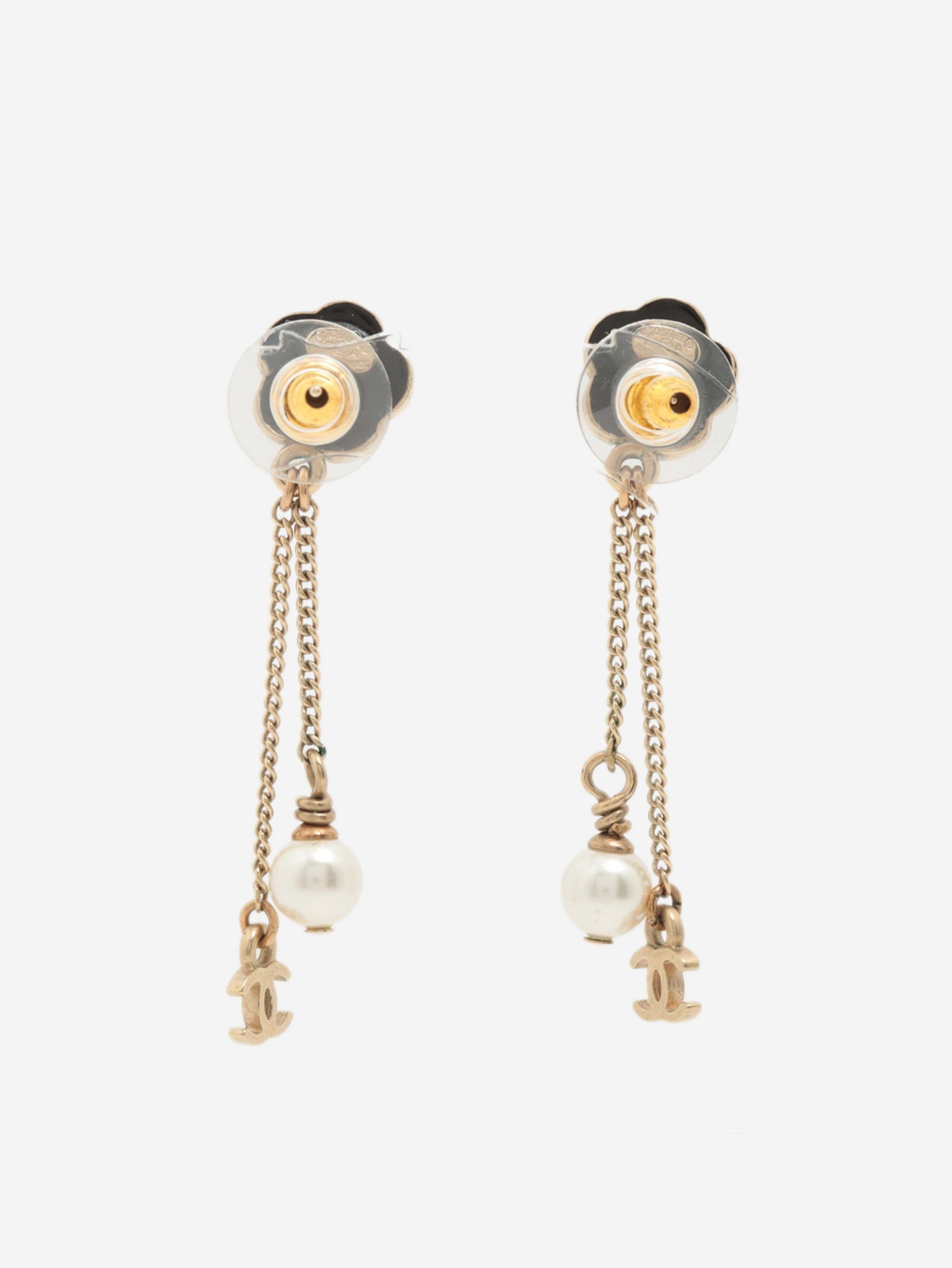 CHANEL CC Logo Teardrop Earrings Pearl Black & Strass - Chelsea Vintage  Couture