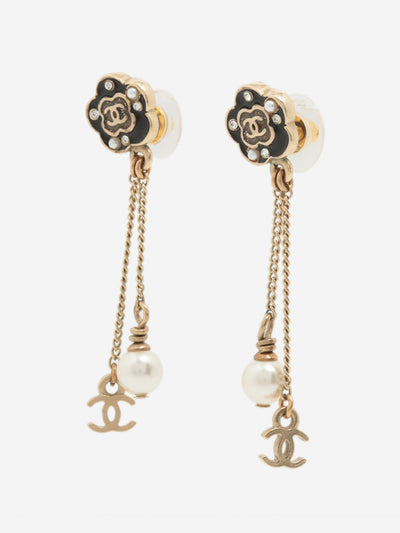 Gold CC floral pearl-drop earrings Jewellery Chanel 