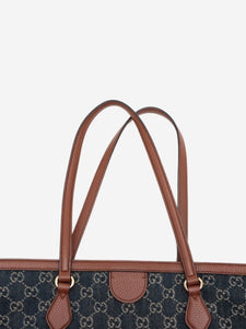 Gucci Blue denim monogram leather trim tote bag