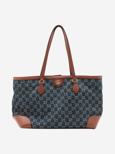 Blue denim monogram leather trim tote bag Top Handle Bags Gucci 