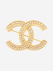 Chanel Gold CC rhinestone brooch