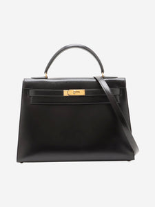 Hermes Black vintage 1989 Kelly 32 bag in Box Calf leather