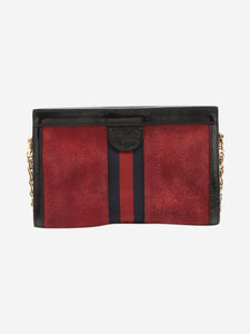 Gucci Red and black Sherry Line Ophidia suede chain bag