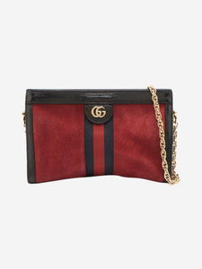 Gucci Red and black Sherry Line Ophidia suede chain bag