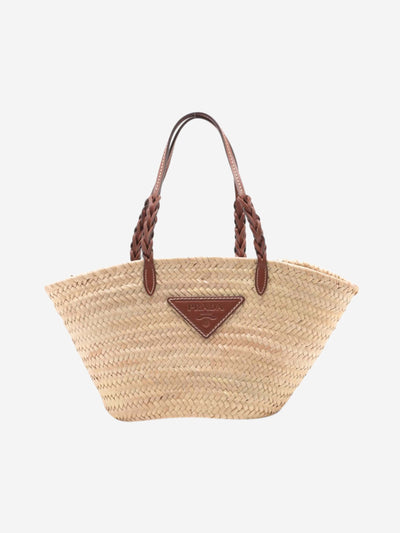 Neutral Woven Palm and leather tote bag Tote Bags Prada 