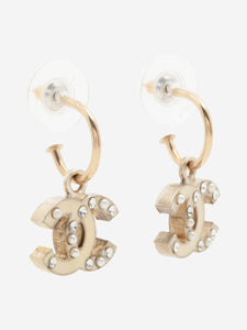 Chanel Gold and cream CC rhinestone earrings