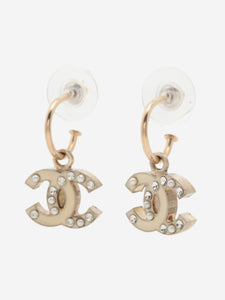 Chanel Gold and cream CC rhinestone earrings