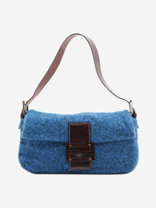 Fendi Blue Mamma Baguette knit shoulder bag