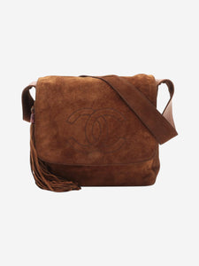 Chanel Brown vintage 1996 Coco Mark suede shoulder bag