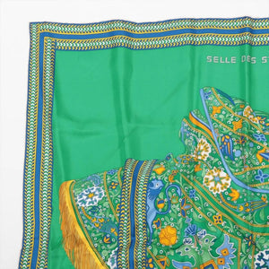 Hermes Green Carré 90 Selle Des Steppes silk scarf