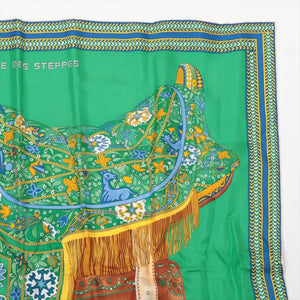 Hermes Green Carré 90 Selle Des Steppes silk scarf