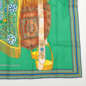Hermes Green Carré 90 Selle Des Steppes silk scarf