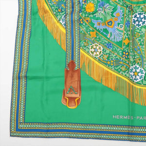 Hermes Green Carré 90 Selle Des Steppes silk scarf