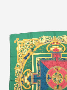 Hermes Green Carré 90 Animaux Solaires silk scarf