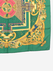 Hermes Green Carré 90 Animaux Solaires silk scarf