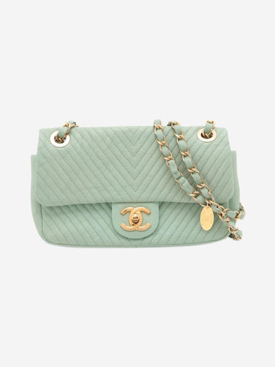 Mint green 2015 Chevron lambskin Classic Single Flap bag Shoulder bags Chanel 