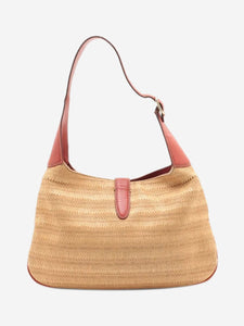 Gucci Neutral New Jackie straw and leather shoulder bag