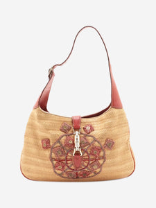 Gucci Neutral New Jackie straw and leather shoulder bag