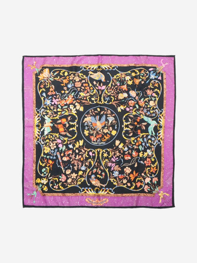 Black bird and floral silk scarf Scarves Hermes 