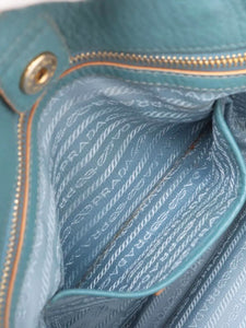 Prada Blue Vitello Daino leather tote bag