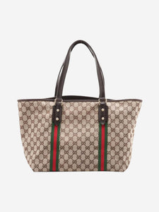 Gucci Brown GG canvas and leather tote bag