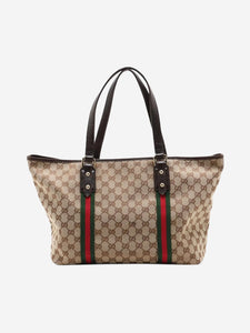 Gucci Brown GG canvas and leather tote bag