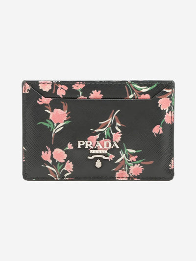 Black Saffiano leather floral cardholder Wallets, Purses & Small Leather Goods Prada 
