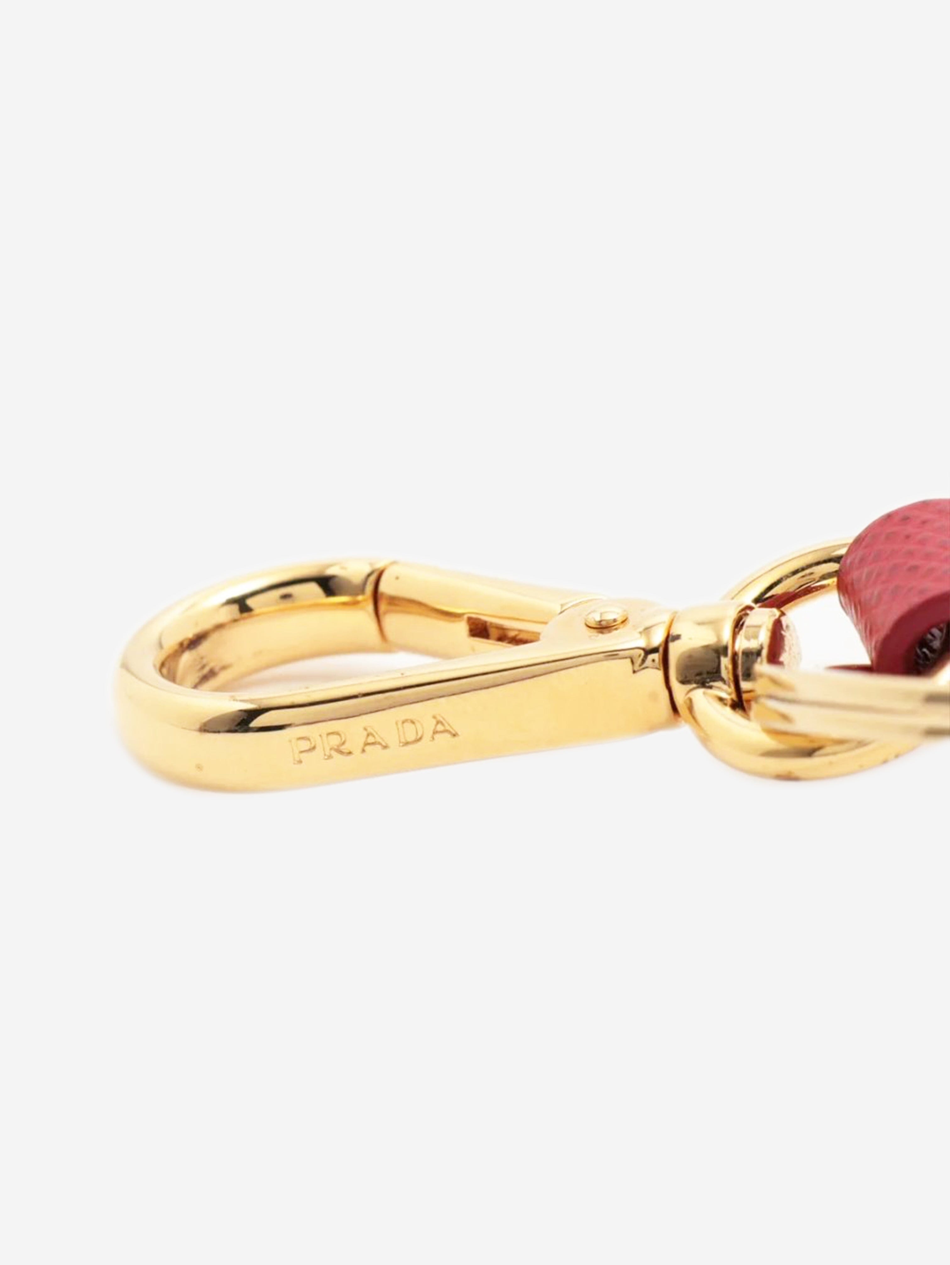 Red Saffiano leather logo keychain Keyrings Prada 