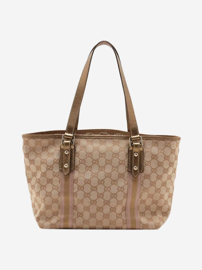 Beige and gold GG canvas and leather tote bag Tote Bags Gucci 