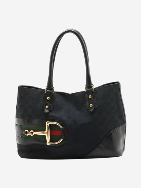 Black GG canvas and leather tote bag product image