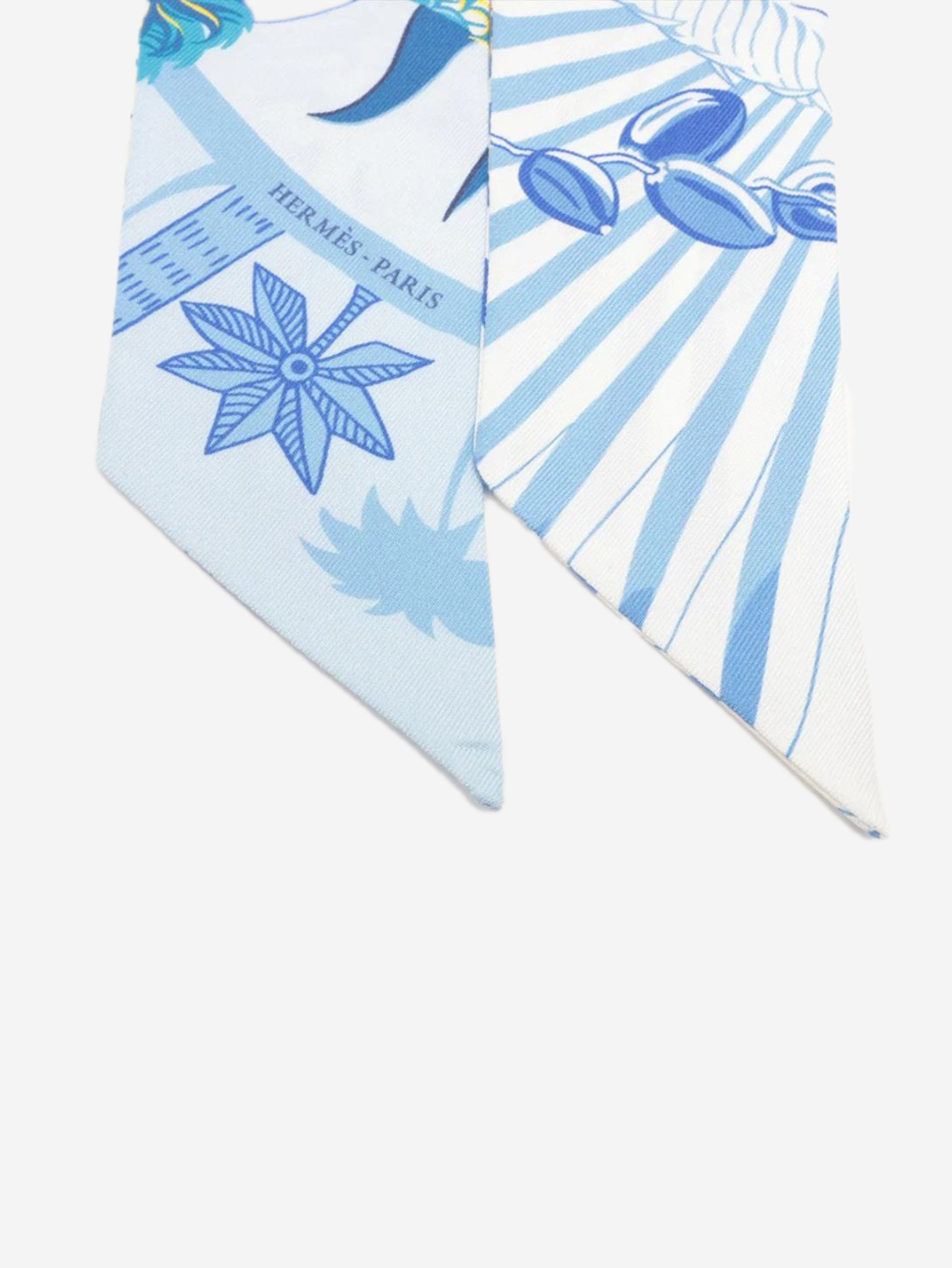 Blue silk printed twilly Scarves Hermes 