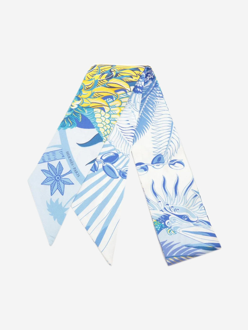 Blue silk printed twilly Scarves Hermes 