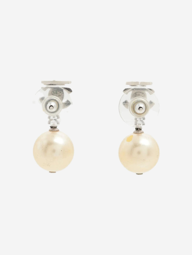 Silver CC rhinestone and faux-pearl earrings Earrings Chanel 