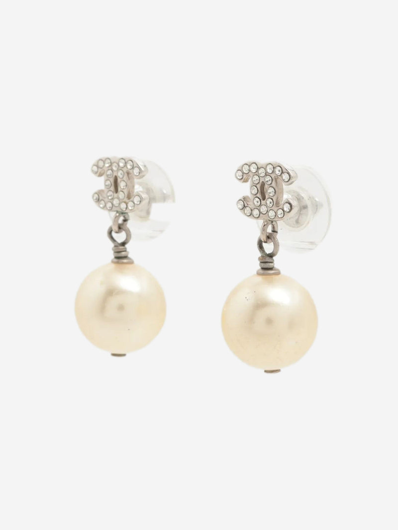 Silver CC rhinestone and faux-pearl earrings Earrings Chanel 