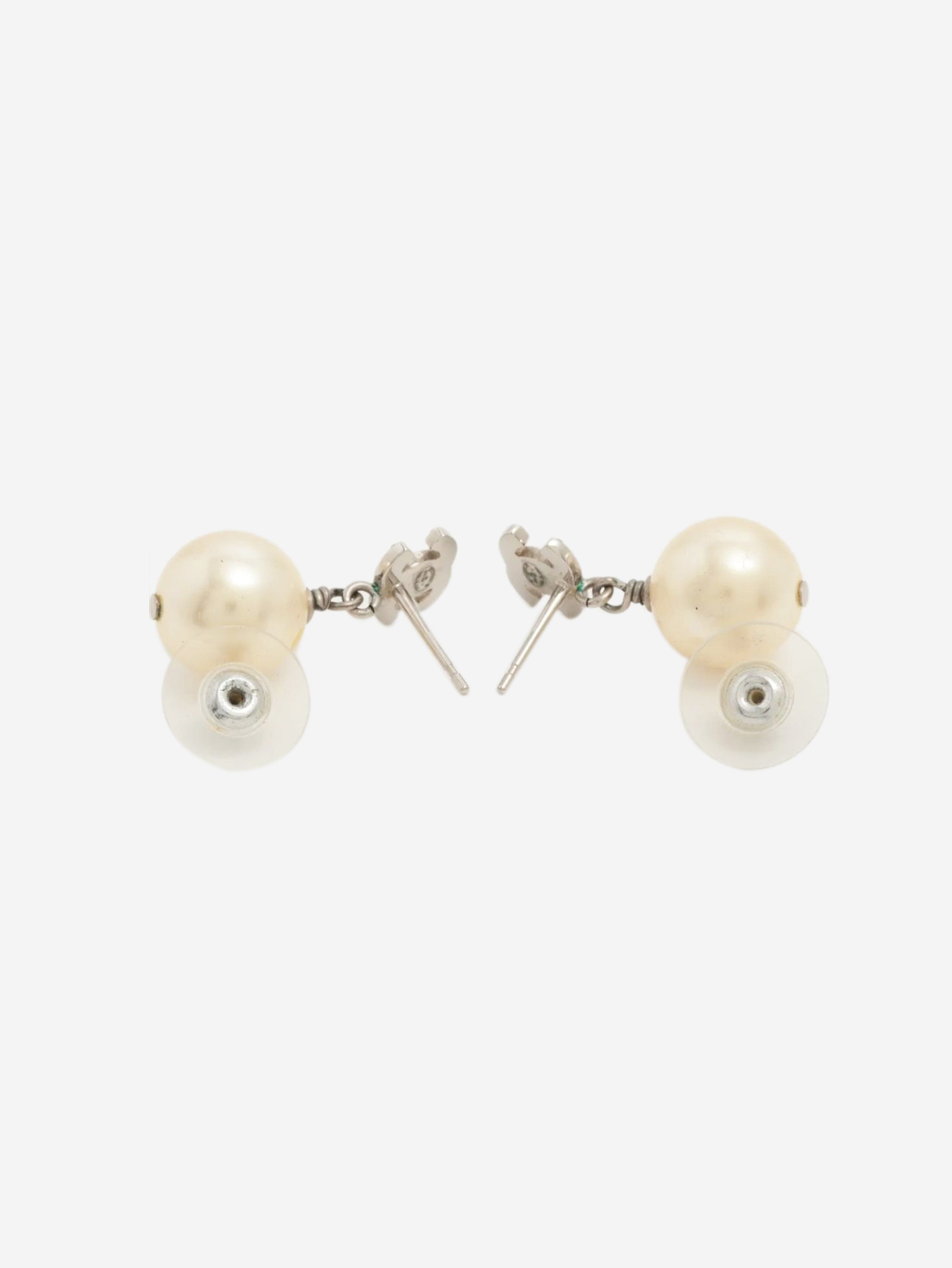 Silver CC rhinestone and faux-pearl earrings Earrings Chanel 