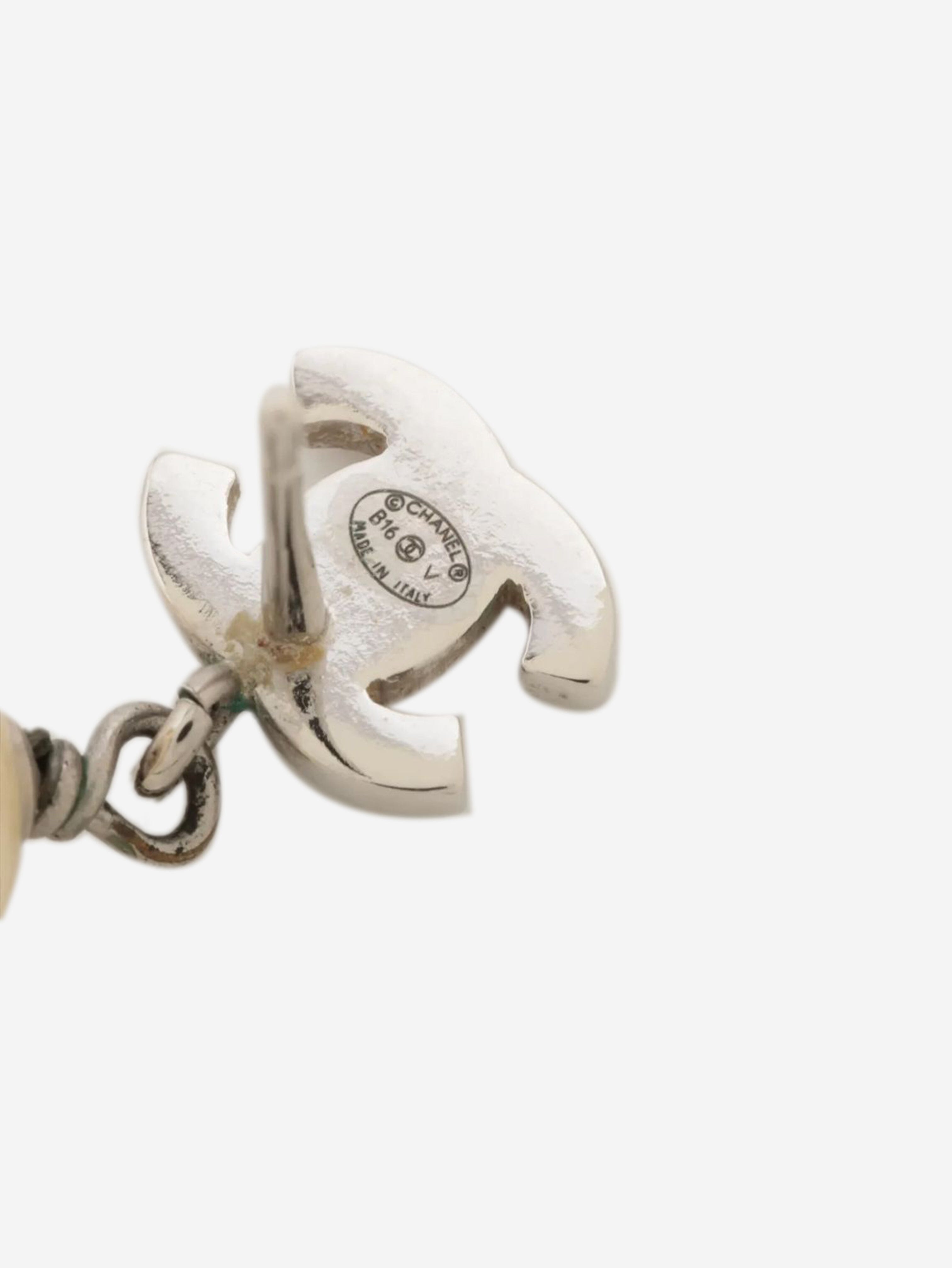 Silver CC rhinestone and faux-pearl earrings Earrings Chanel 