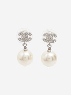 Silver CC rhinestone and faux-pearl earrings Earrings Chanel 