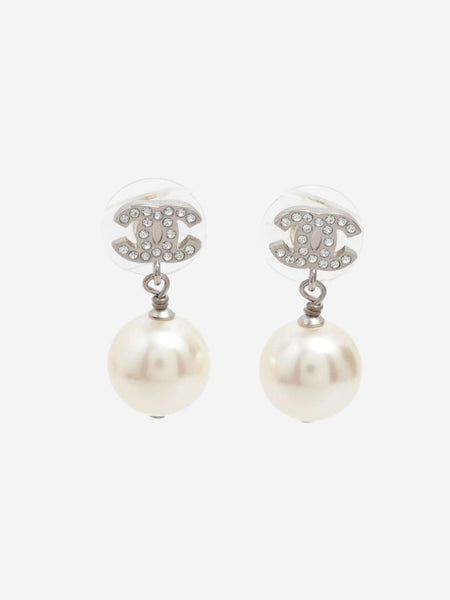 Silver CC rhinestone and faux-pearl earrings product image