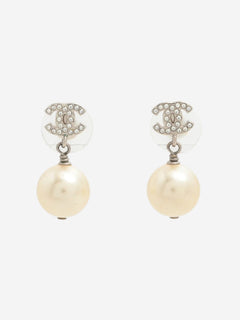 Silver CC rhinestone and faux-pearl earrings Earrings Chanel 