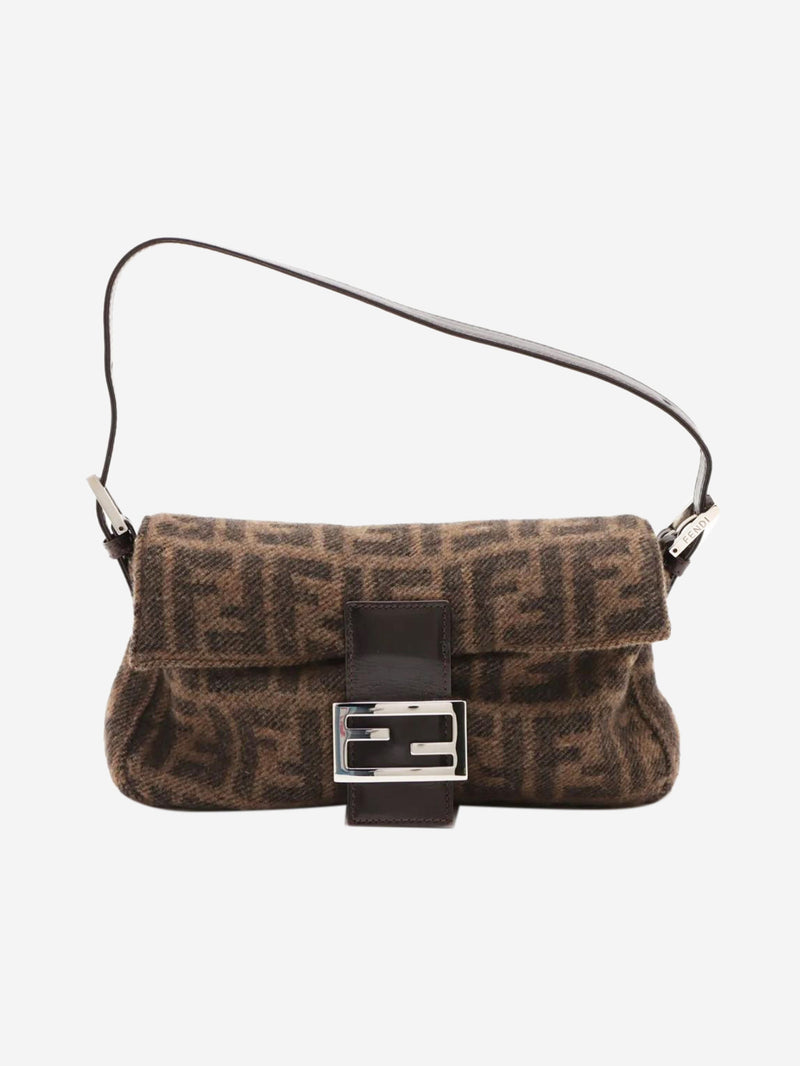 Brown wool Zucca Baguette bag Shoulder bags Fendi 