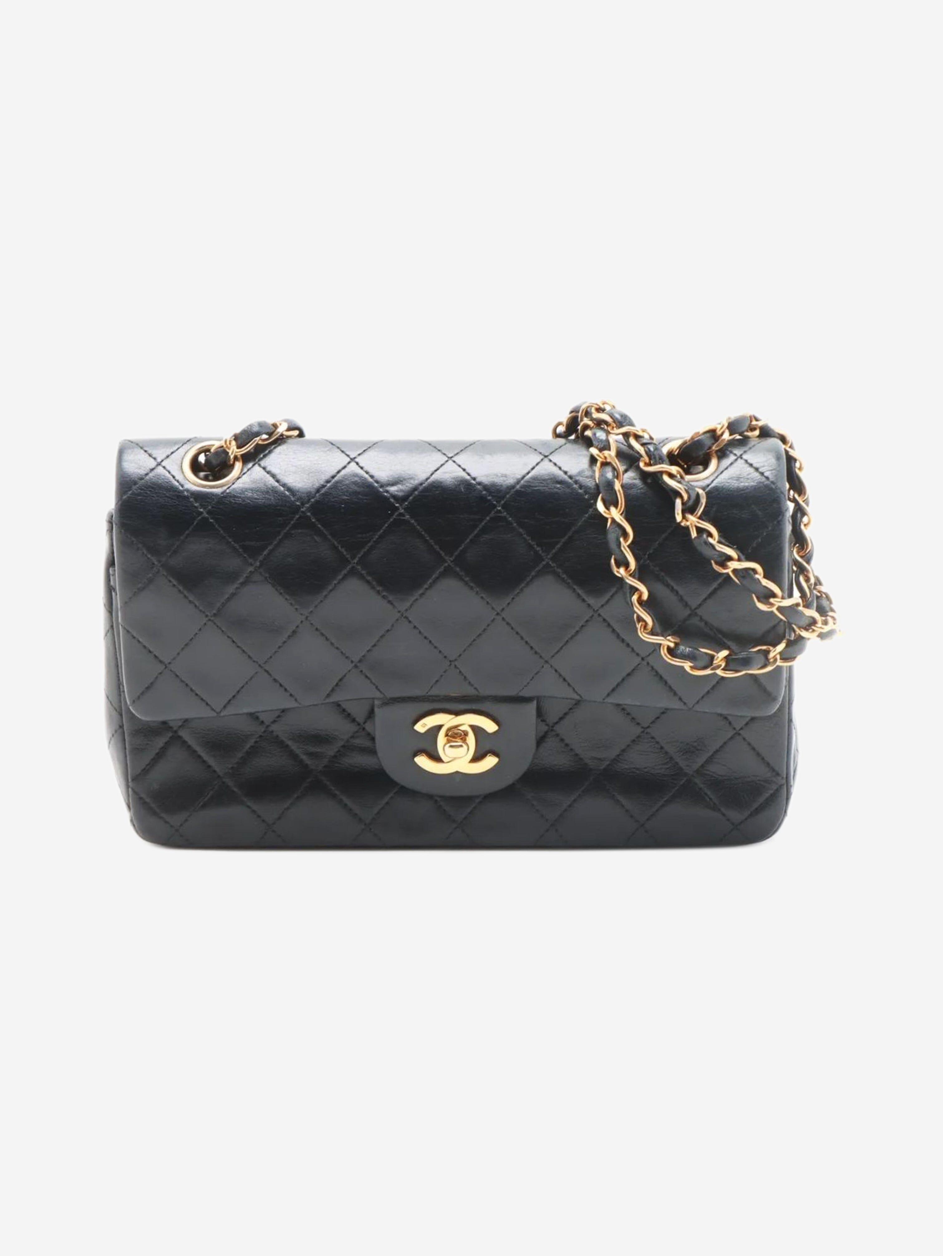 Black vintage 1986 small lambskin Classic Double Flap bag Shoulder bags Chanel 