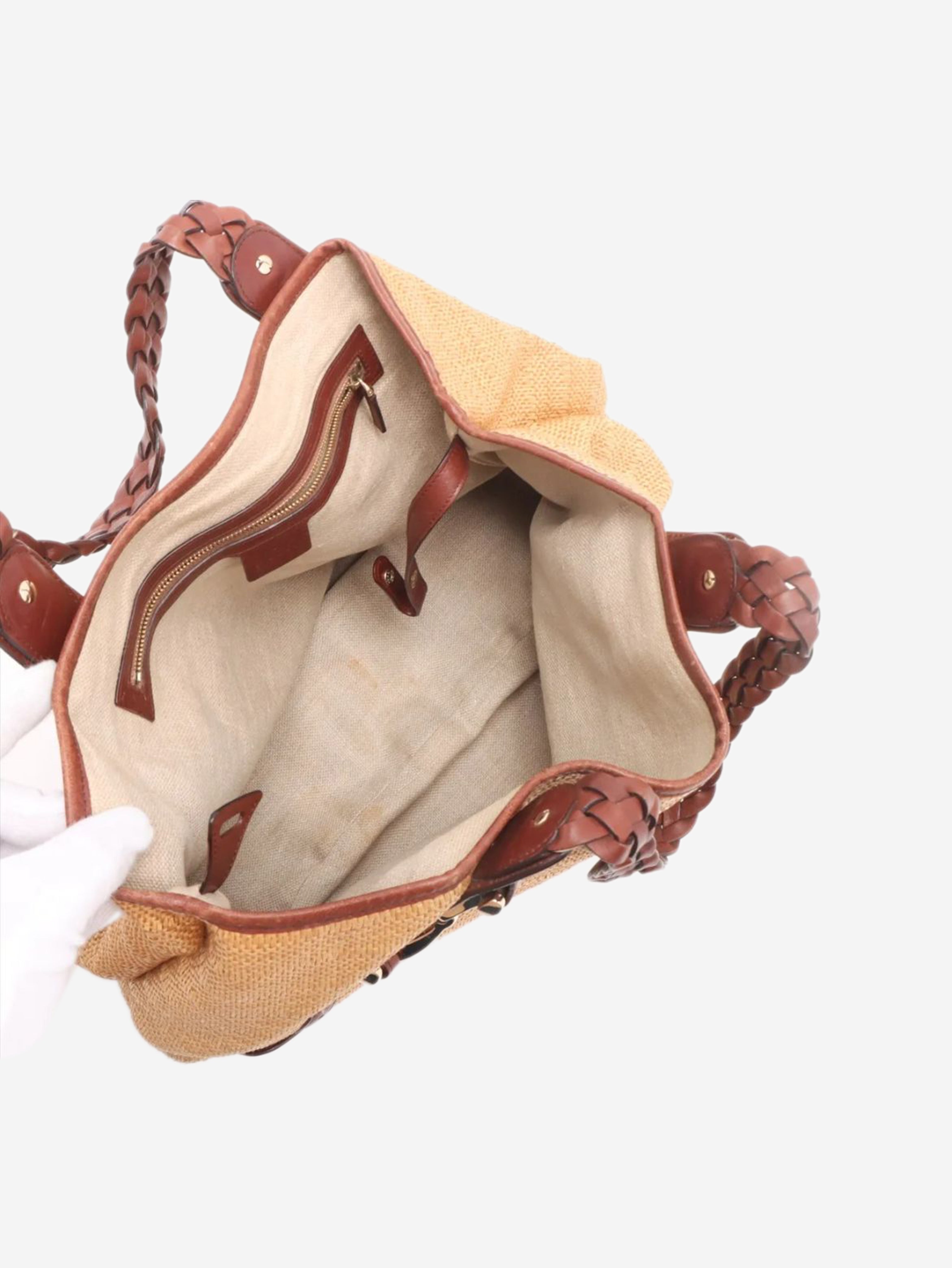 Neutral Pelham raffia & leather bag