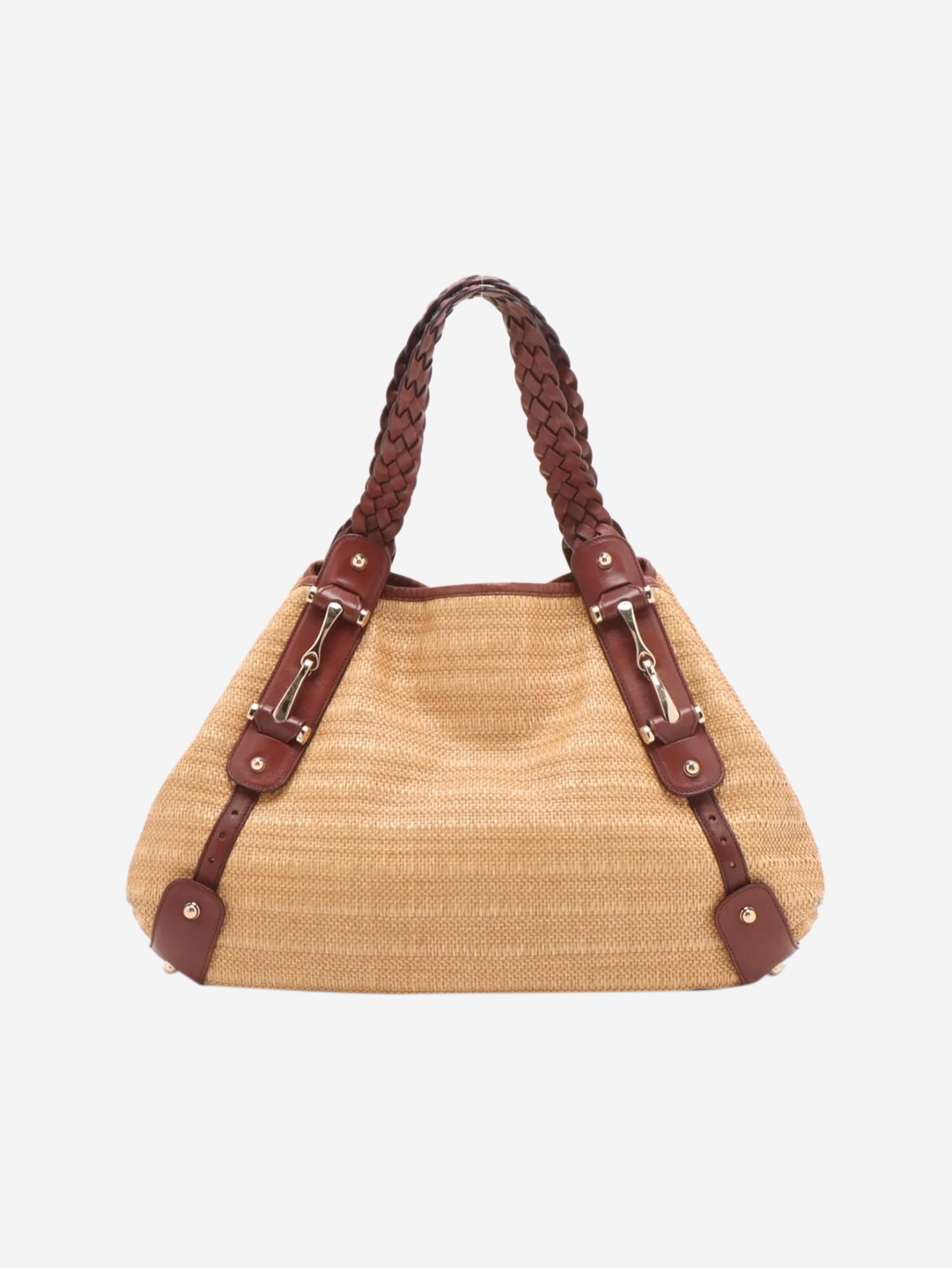 Neutral Pelham raffia & leather bag