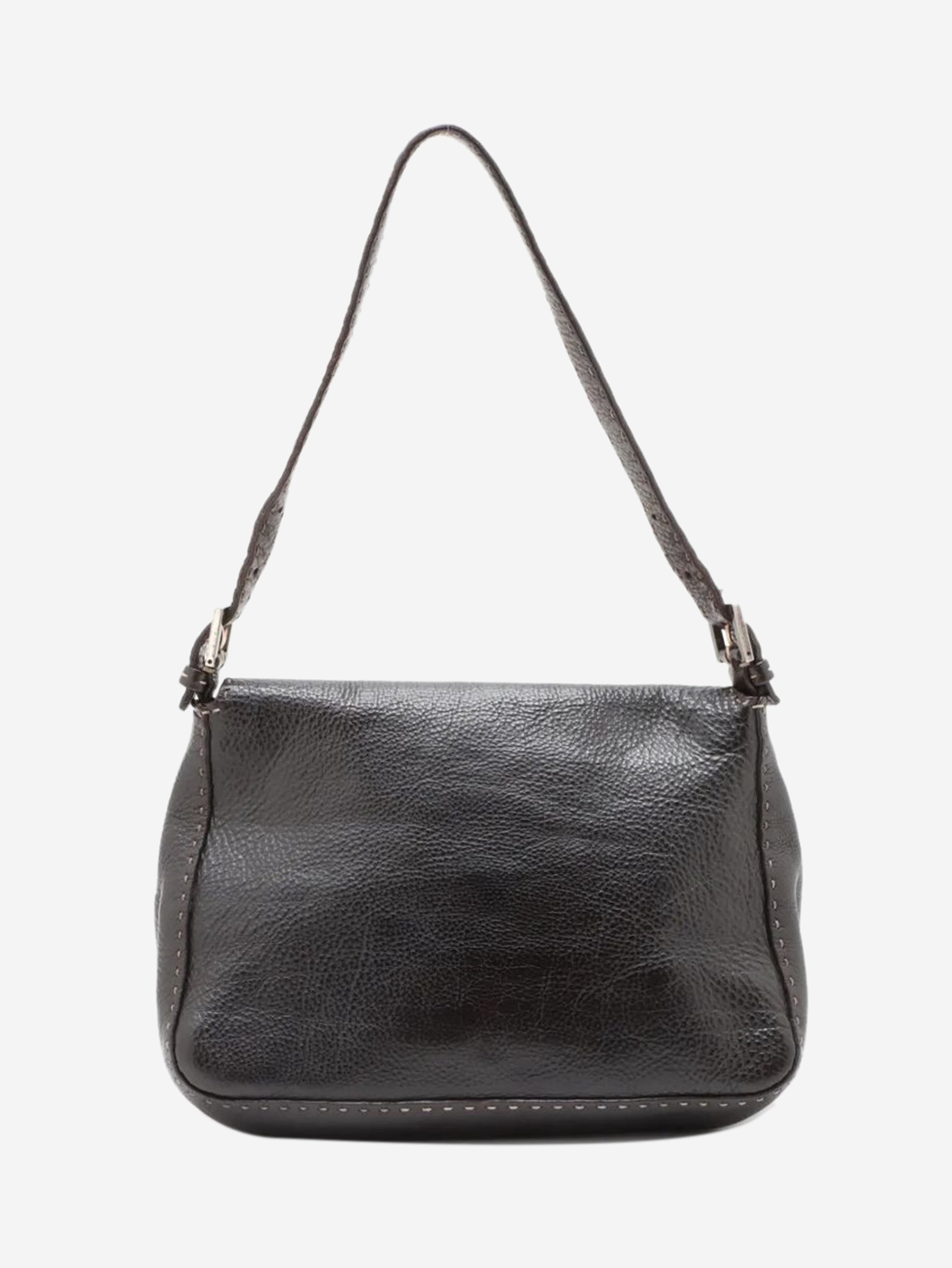 Dark brown vintage Selleria Mamma Baguette leather shoulder bag